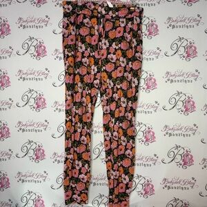 BP pants floral flowers pink orange black green yellow jogger sweatpants pockets